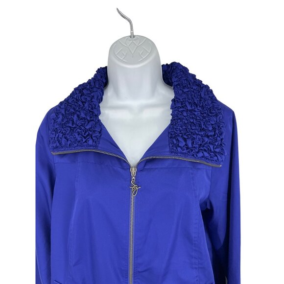 Susan Graver Womens Puckered Collar Royal Blue Full-Zip Jacket Size M - Picture 2 of 9